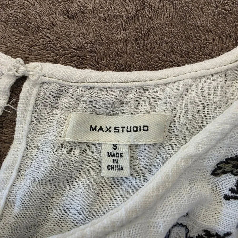 Max Studio White Embroidered Boho Cotton Midi Dress Small Sleeveless Summer - Picture 9 of 16